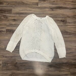 White Poof Knit Sweater With Floral Detail